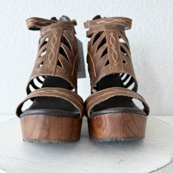 NEW Lane Boots BECCA Womens Brown Wedges 7 Western Sandals Cowgirl Wooden Heel - Picture 8 of 12